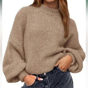 Cozy Women's Oversized Crewneck Sweater in Tan